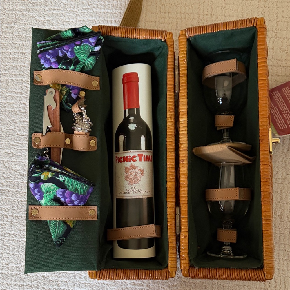NWT Vintage Picnic Time “Bacchus” Rattan Insulated Wine Basket Shoulder Strap - Picture 4 of 15